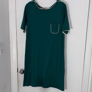 Classic Short Sleeve Pocket Nightshirt - Teal with Cream Trim